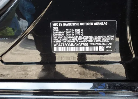 2022 BMW 740 I from USA, damaged, VIN WBA7T2C04NCK08799